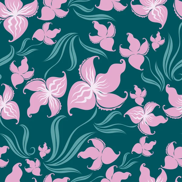蘭とシームレスな花のパターン — ストックベクタ