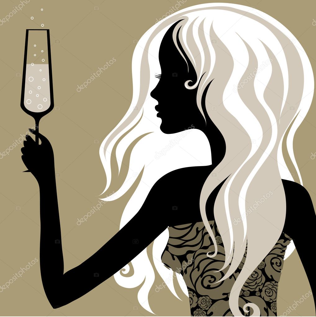 Vintage woman with glass of champagne