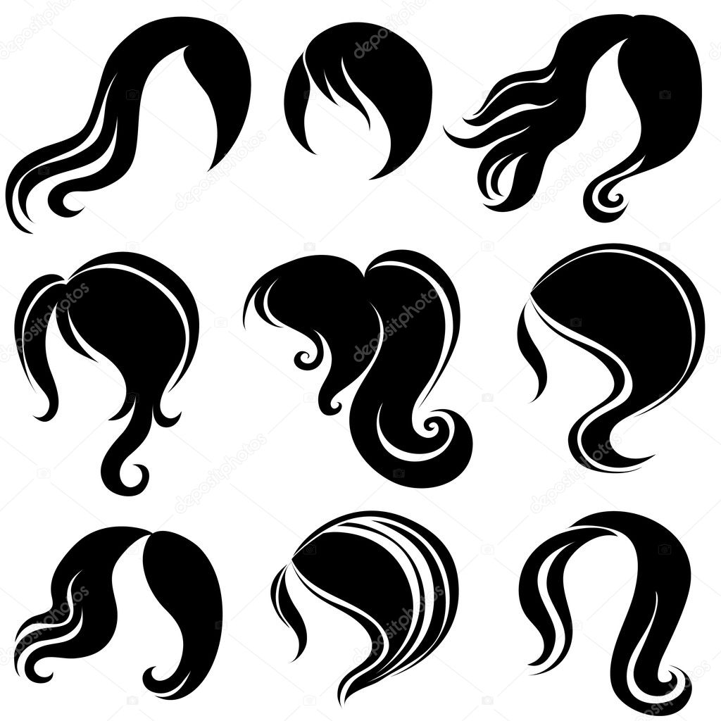 Download Big set of black hair styling for woman — Stock Vector ...