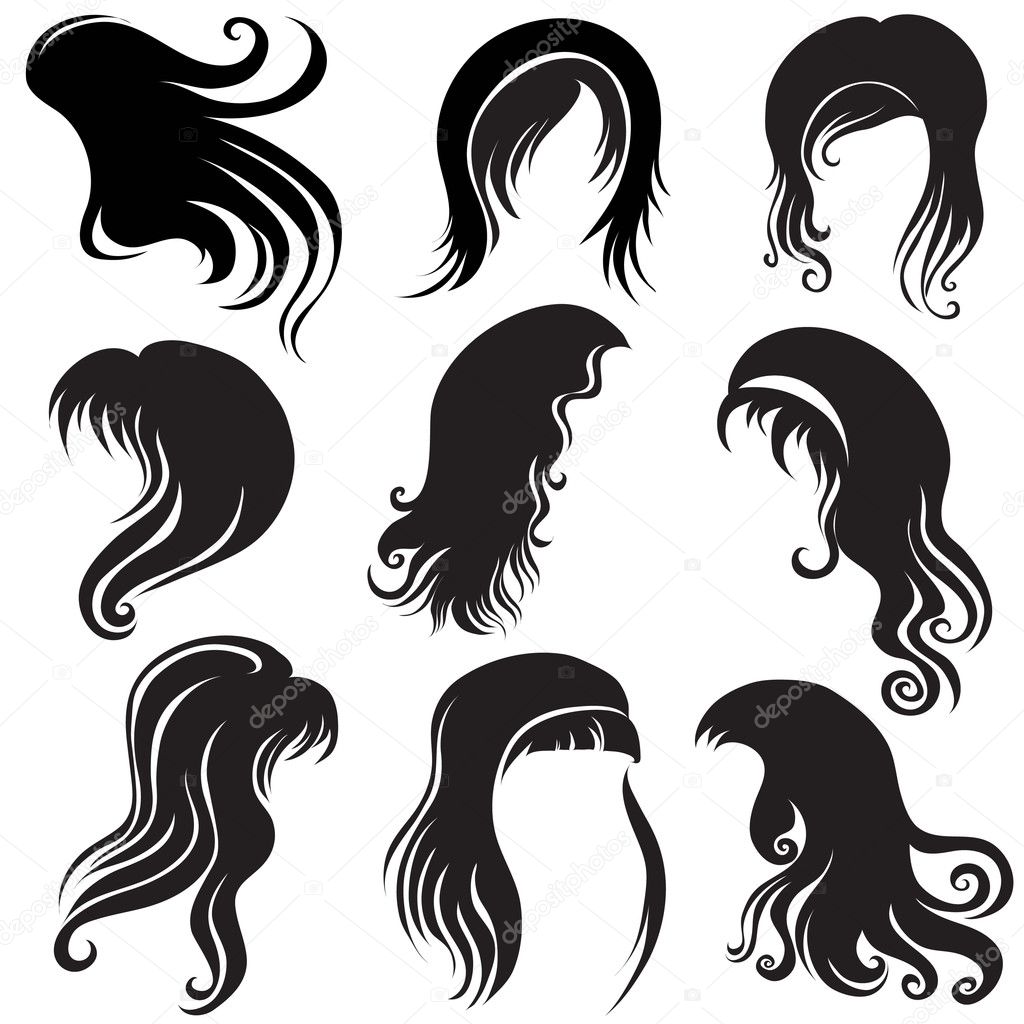 Big set of black hair styling for woman