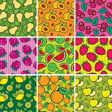 Set of seamless fruit and berry pattern clipart