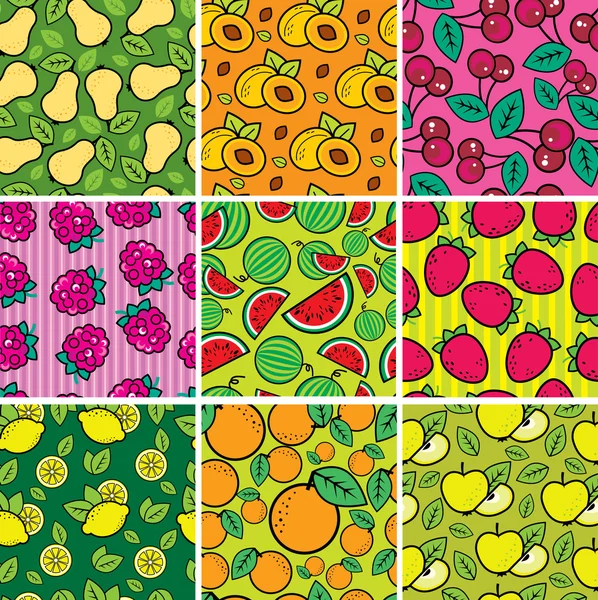 Set of seamless fruit and berry pattern — Stock Vector