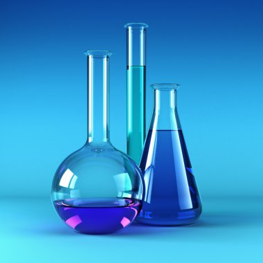 Chemical flasks with reagents clipart