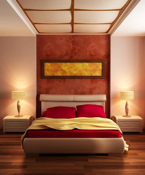 Camera da letto in stile moderno interno 3d — Foto Stock