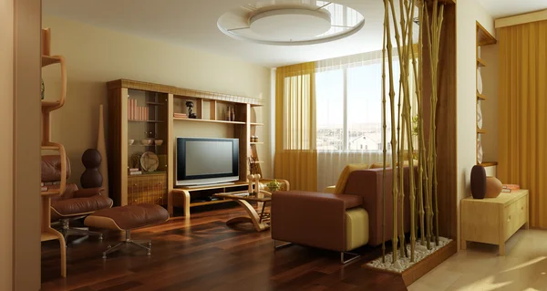 Sala de estar moderna interior 3d renderização — Fotografia de Stock