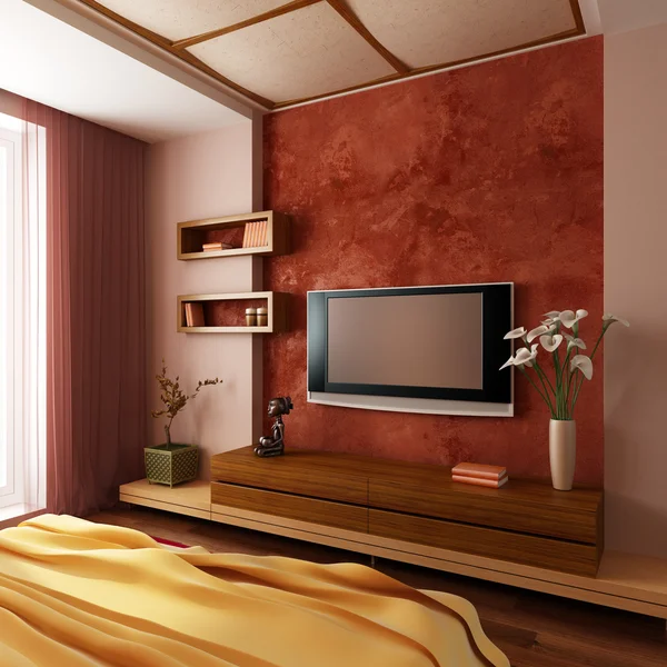Camera da letto in stile moderno interno 3d — Foto Stock