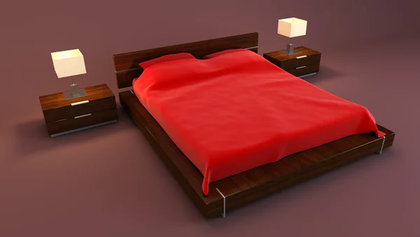 Rote Schlafzimmer Innenausstattung 3D-Rendering — Stockfoto