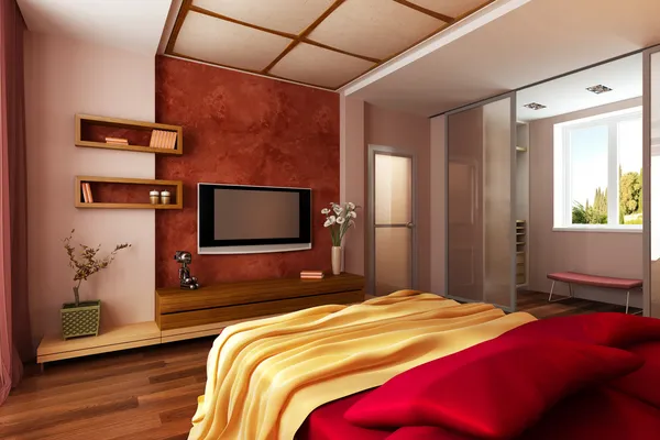 モダンなスタイルのベッドルームのインテリア — ストック写真