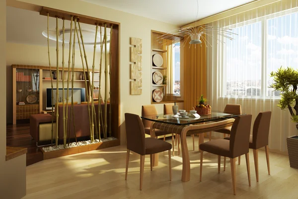 Moderna middag rum interiör 3d-rendering — Stockfoto