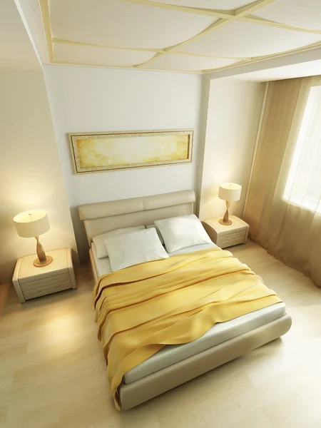 Интерьер спальни в современном стиле 3d — стоковое фото
