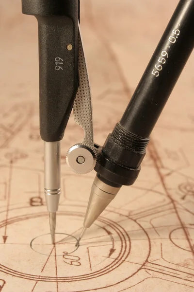 Blueprint and compasses — Stock Photo, Image