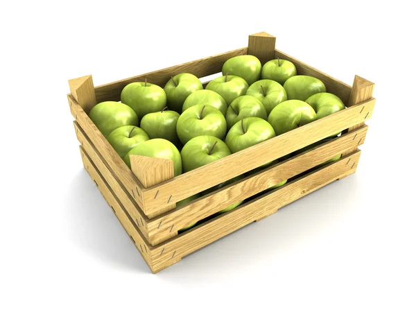 Деревянный ящик, полный яблок — стоковое фото