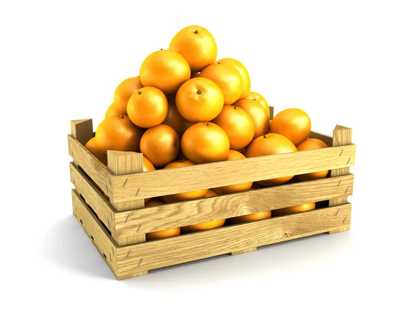 Caixa de madeira cheia de laranjas — Fotografia de Stock