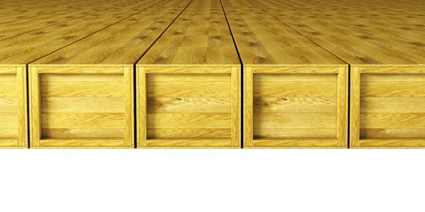 Magazijn met veelheid houten kratten — Stockfoto