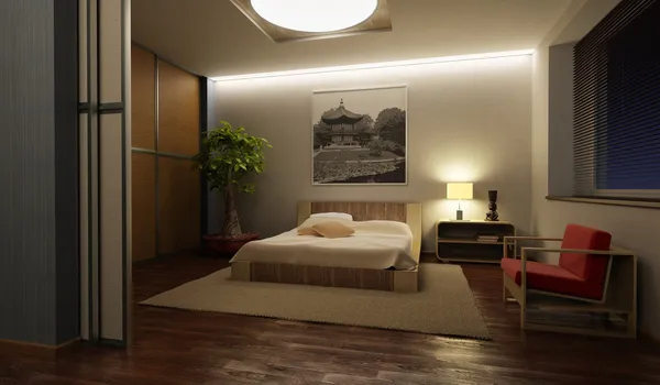 Интерьер спальни японского стиля — стоковое фото