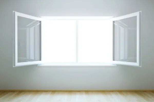 Quarto novo vazio com janela aberta — Fotografia de Stock