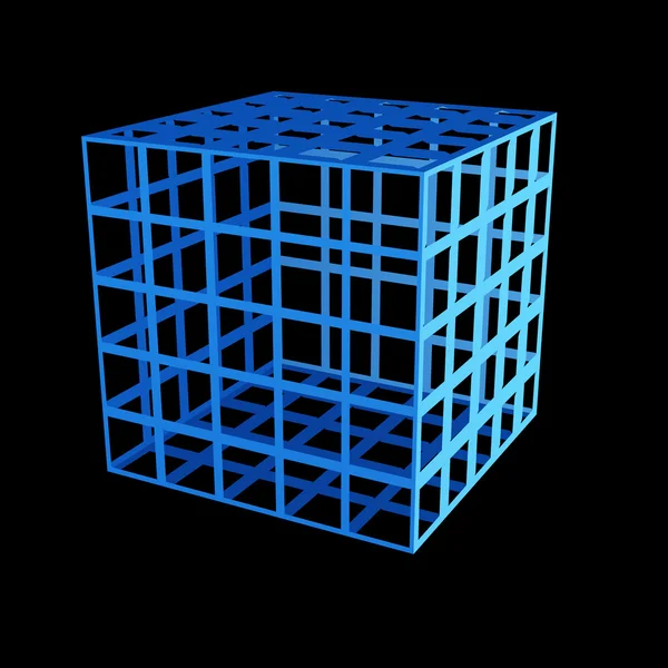 Cube 3d bleu à facettes — Photo