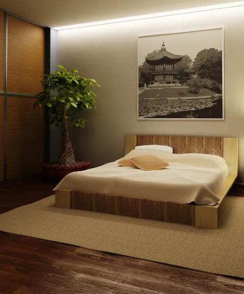 Japan stijl slaapkamer interieur — Stockfoto