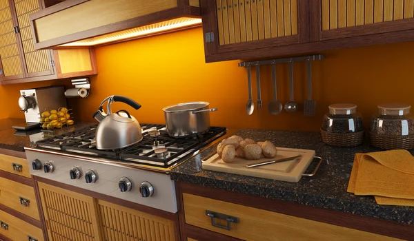 3d 渲染的现代厨房 — 图库照片