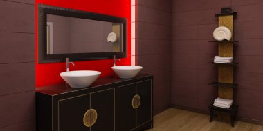 Asian style bathroom interior clipart