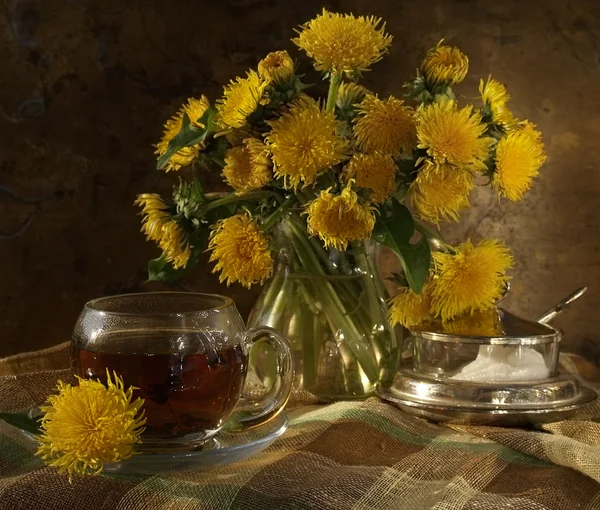 Bouquet from yellow dandelions — Stock Photo, Image