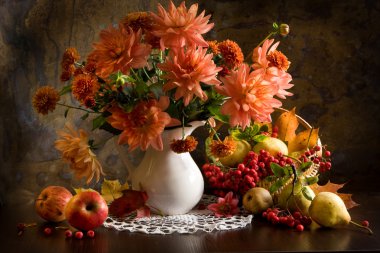 Still life with autumn flowers clipart