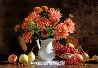 Still life with autumn flowers clipart