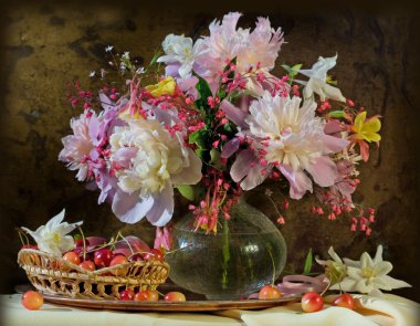 Still life bells, peonies, Aquilegia clipart