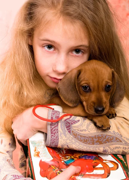 Girl end dog — Stock Photo, Image