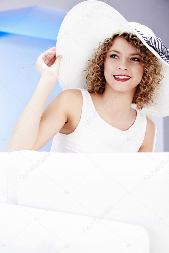Sexy woman wearing white hat