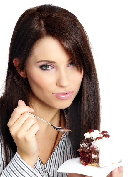 Young beautiful woman with a cake. — Stock Photo, Image