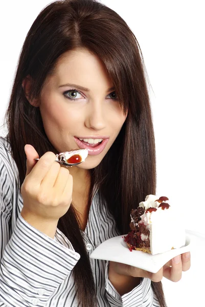 Young beautiful woman with a cake. — Stock Photo, Image