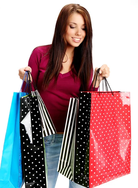 Menina de compras sexy com saco de venda — Fotografia de Stock