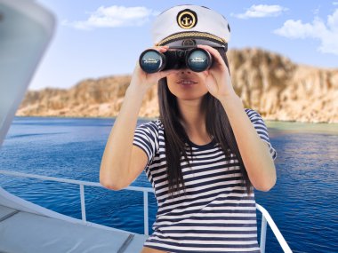 Woman looking through binoculars clipart