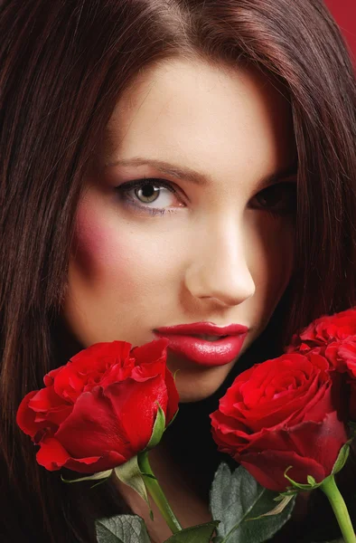 玫瑰的女人 — 图库照片