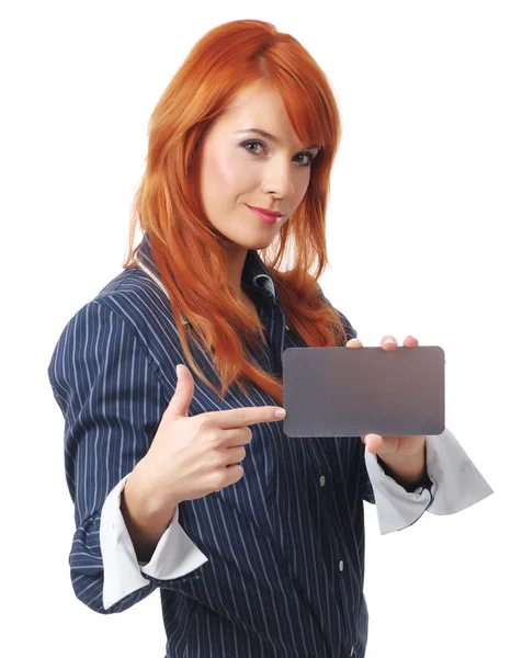 Woman with blank businesscard — Stock Photo, Image