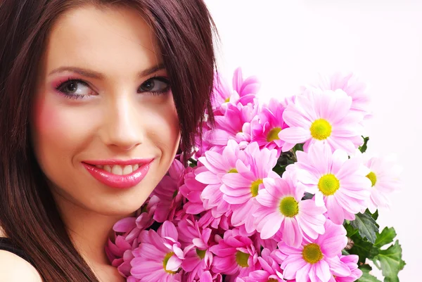 Cara de mujer con flores — Foto de Stock