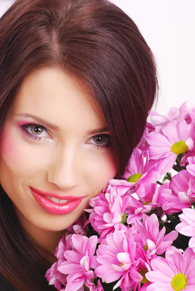 Nő arcát a virágok — Stock Fotó