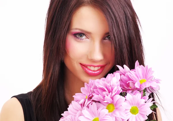 Πρόσωπο γυναίκα με λουλούδια — Φωτογραφία Αρχείου