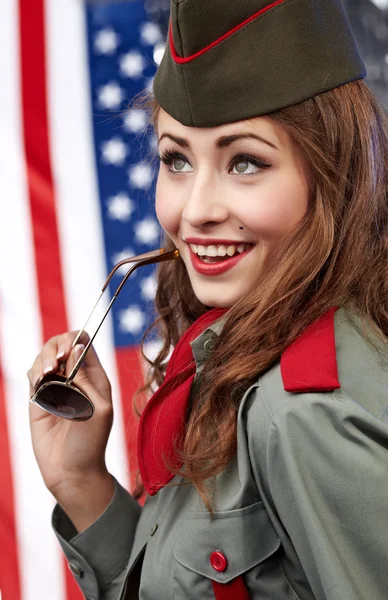 Sexual pinup woman in military clothing — Stock Photo, Image