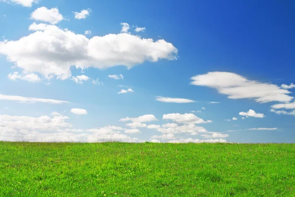 Mavi bulutlu gökyüzü altında yeşil tepe — Stok fotoğraf