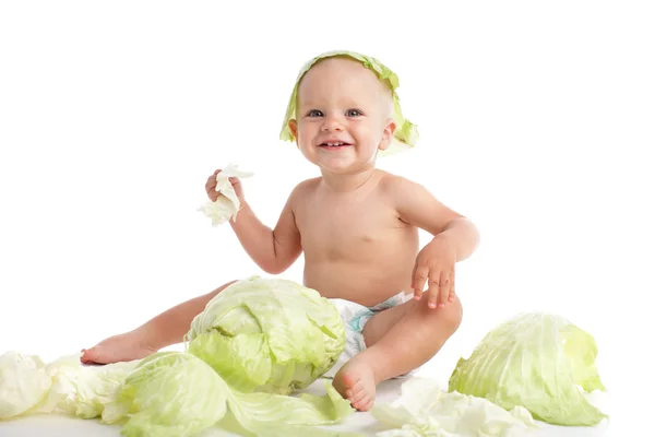 stock image Baby with cabbage