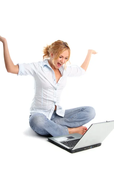 Successful girl at the computer — Stock Photo, Image