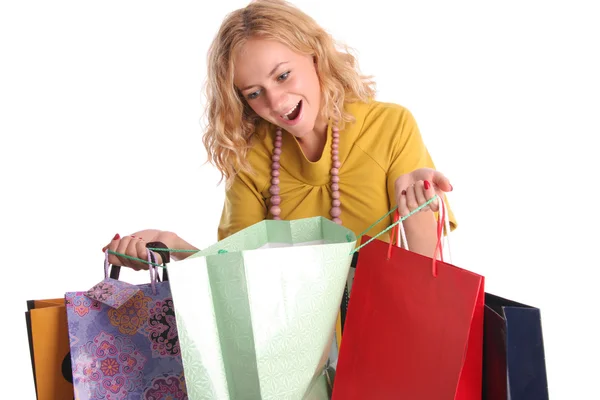 Beautiful woman with bags — Stock Photo, Image