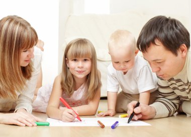 Parents with children the drawing clipart