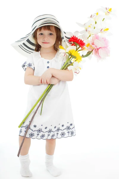 Mädchen mit Blumenstrauß — Stockfoto