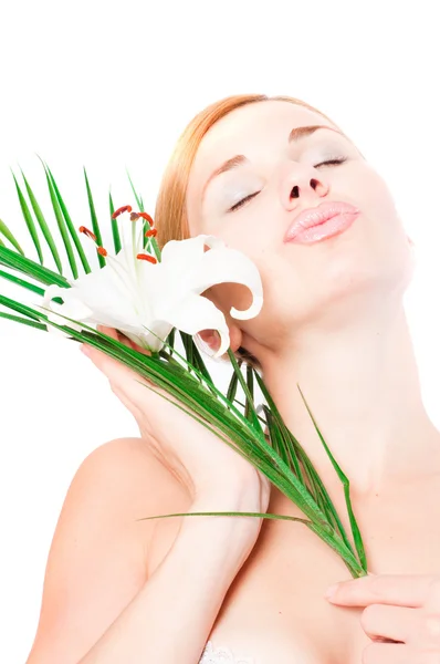 Vackra spa kvinna med lilly — Stockfoto