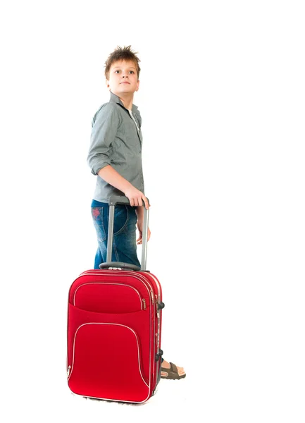 Teenager with a suitcase. Isolation on the white — Stock Photo, Image