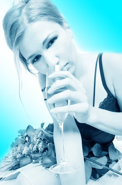 Beautiful woman with glass — Stock Photo, Image