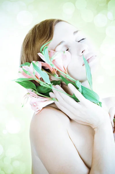Vackra spa kvinna med lilly — Stockfoto